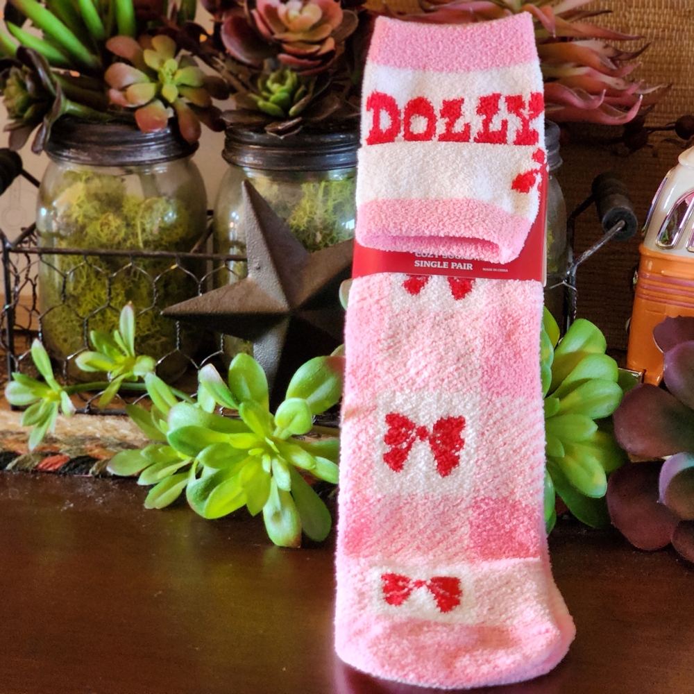 DOLLY PARTON Pink and Red Checkered Socks with Bows - Picture 4 of 8